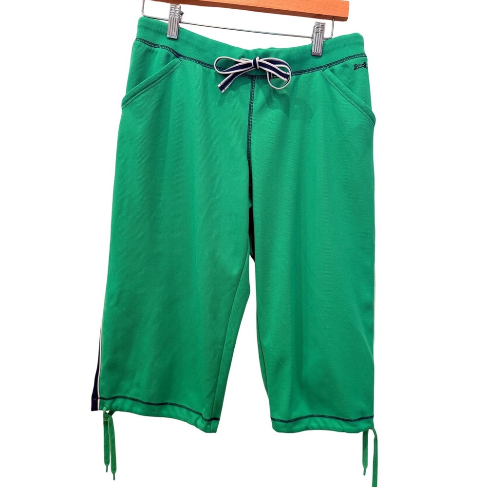 Le Tigre Womens Y2K Low Waist Capri Pants Green Navy Side Stripe Size M Sporty